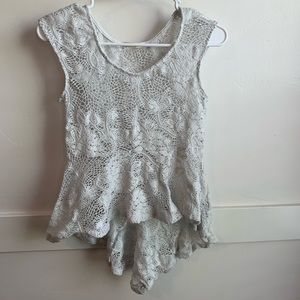 Lovely 153 White Crocheted Short Sleeve Shirt